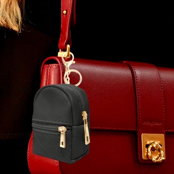 NEW Mini Backpack Bag Charm Key Chain Micro Pouch Wallet Quilted Black - Picture 8 of 9